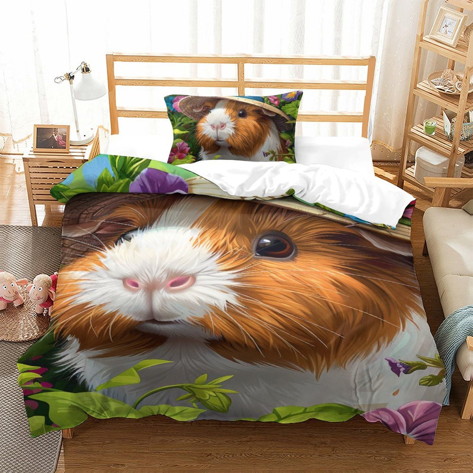 Housse de couette hamster impression 3D lit simple 135x200 pour garçon et adulte
