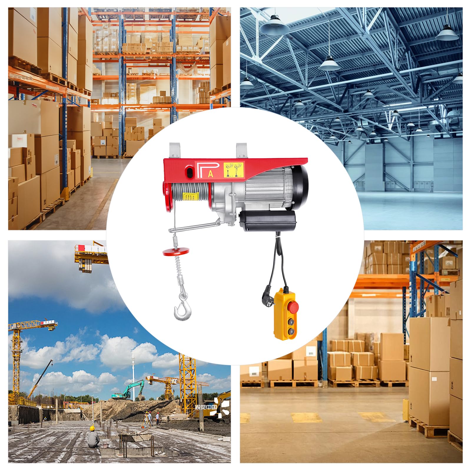 Elektrische Seilwinde PA800 220V 1350-1450W Elektrischer Seilzug 400kg 800kg Hubkraft Mit Kabelfernbedienung Notausschalter IP40 Elektroheber für Werkstatt Baustelle Lager