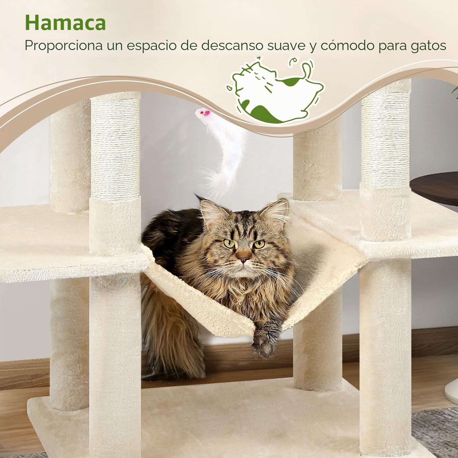 Globlazer Árbol Rascador Beige para Gatos XXL 195 cm Alto con 2 Nidos, 2 Acolchada Percha, Grande Hamaca 50 * 33CM, Cesta, Estable Rascador para Gatos Adultos Descansar Jugar Interior (F76, Beige)