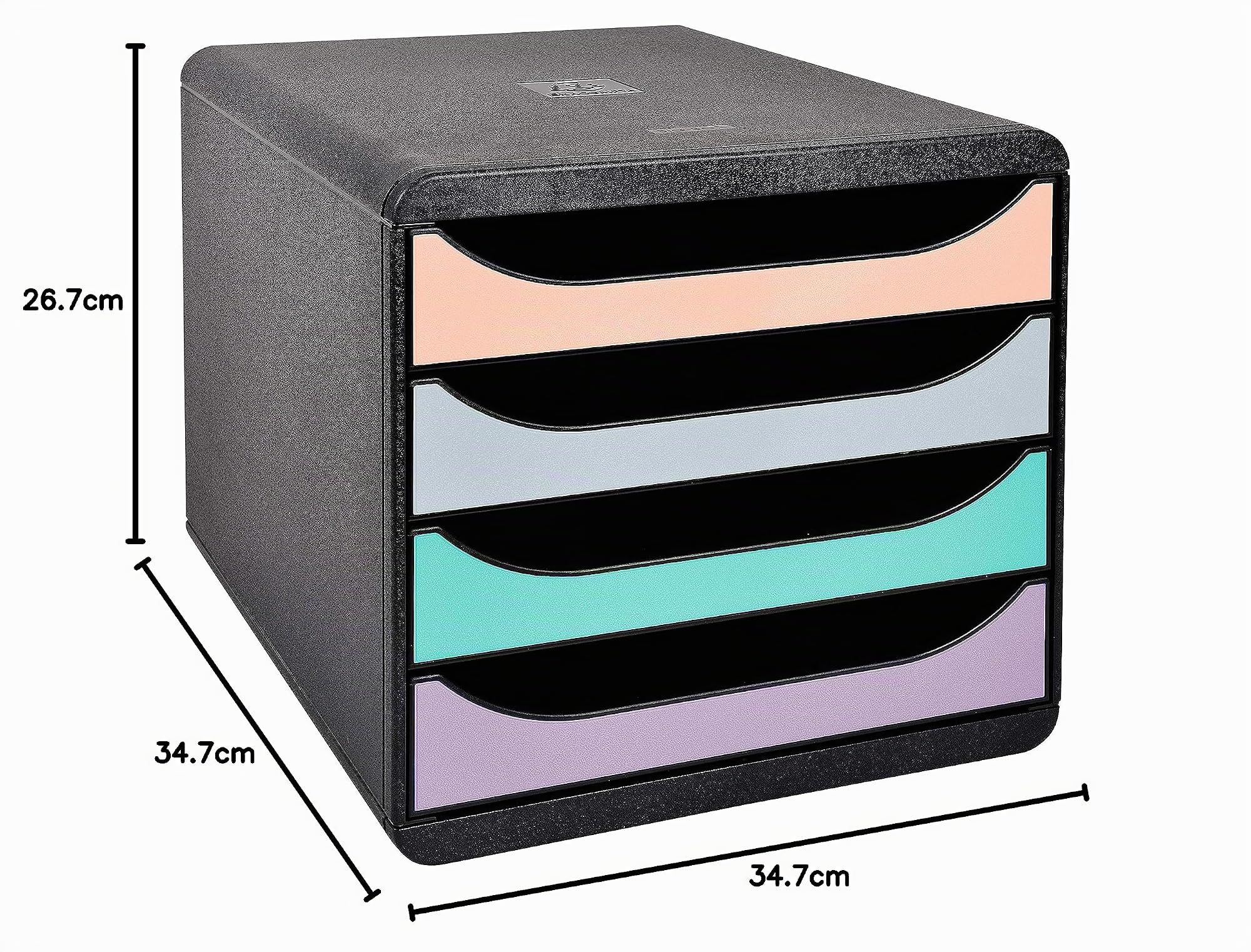 Exacompta 3104296D Premium Ablagebox mit 4 Schubladen für DIN A4+ Dokumente. Belastbare Schubladenbox mit hoher Kapazität für mehr Platz auf dem Schreibtisch Big Box Aquarel Schwarz|Pastell
