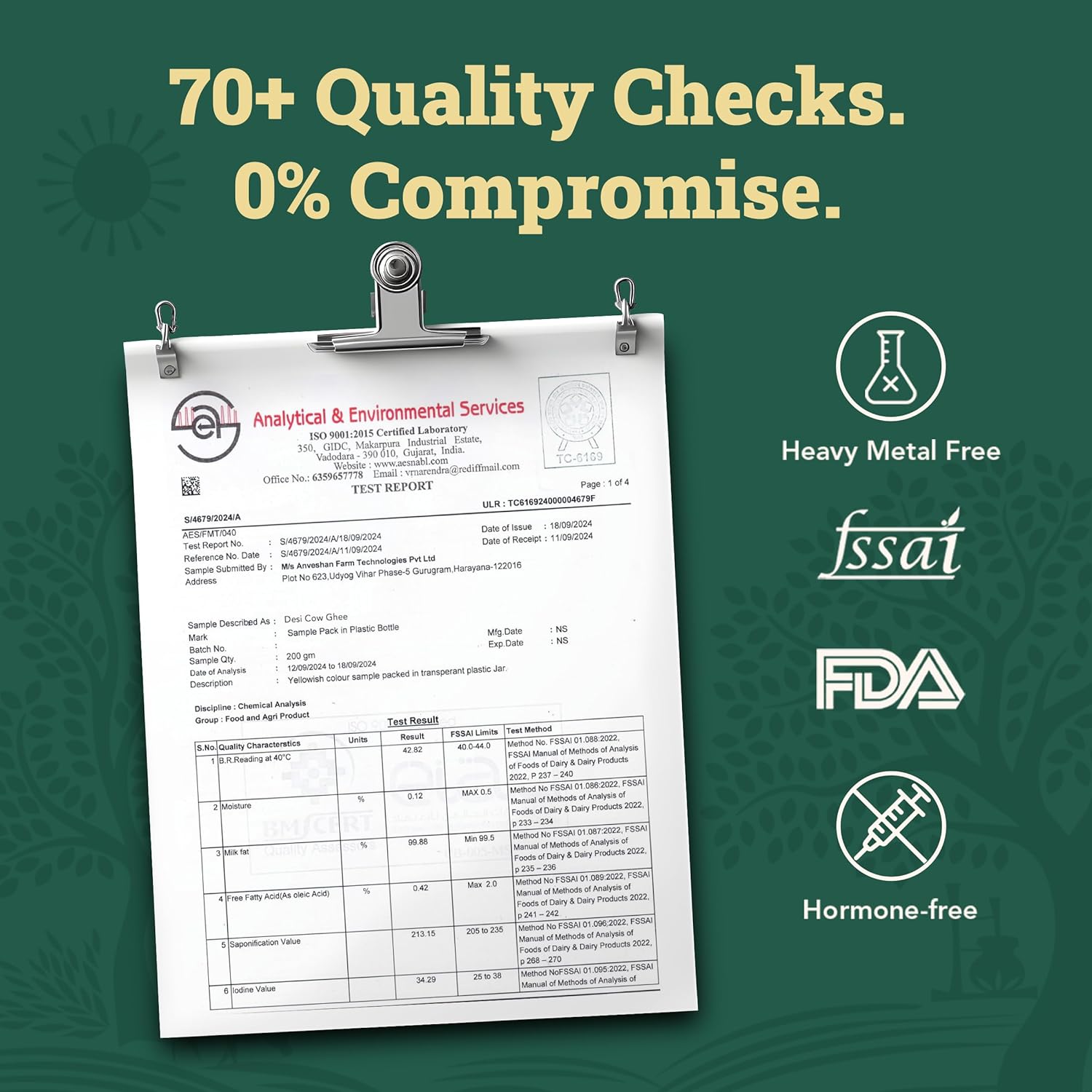 Anveshan Cow Ghee 1 Litre | Gut friendly | Keto friendly | High smoke point | Sustainably sourced | Casein free | Clarified Butter | Grass-Fed | Pasture-Raised