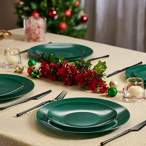 Miniatura 2 de PLASTICPRO El juego combinado de 32 platos navideños incluye platos de 16-7 pulgadas y platos de 16 a 10 pulgadas, platos de plástico verde para