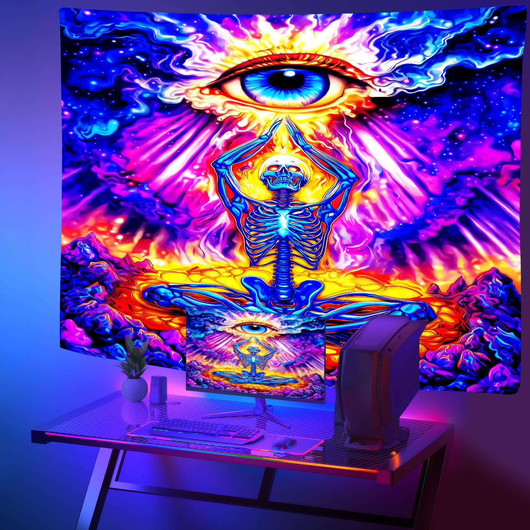 Générique Tapisserie Œil Qui Voit Tout Lumière Noire 230x180 cm