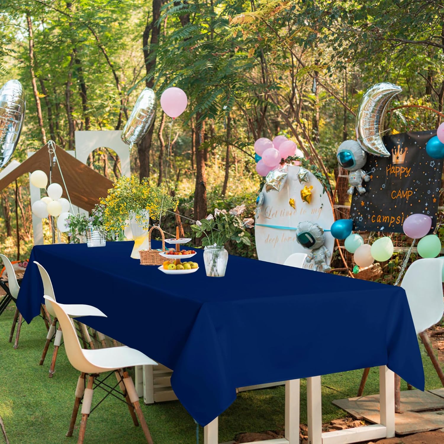 Navy Blue Tablecloths  Foot Rectangle Tables,  - 60x120 Inch - Washable Fabric Cloth Table Cloth, Reusable Polyester Table Covers for Wedding Party, Banquet, Independence Day