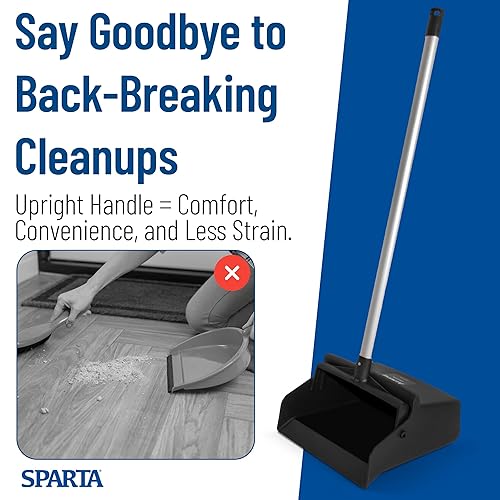 Miniatura 6 de SPARTA Recogedor vertical con mango de aluminio, borde dentado para peinar escobas, bloqueo de yugo seguro con orificio para colgar de fácil