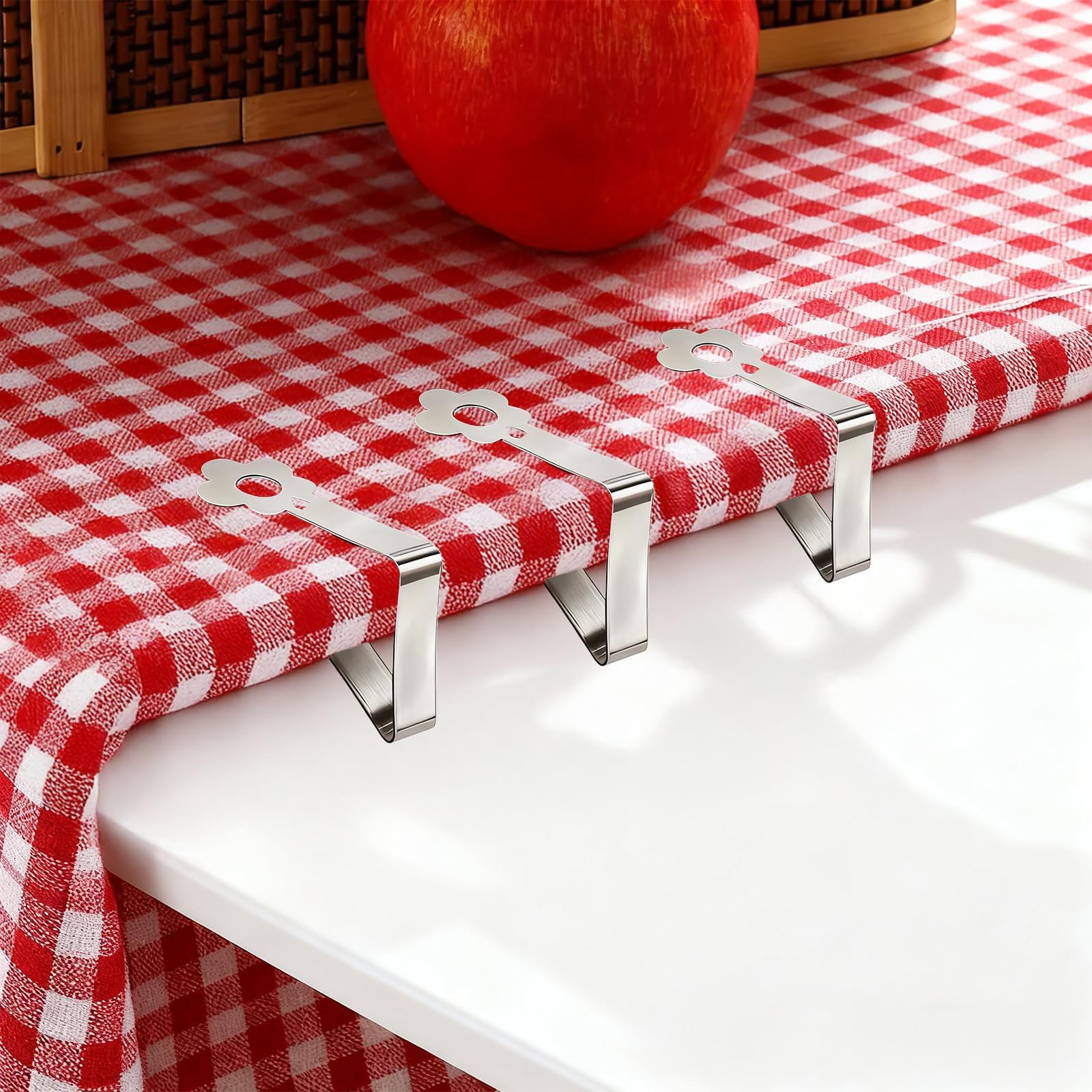 Pince pour Nappe de Table Extérieur Acier Inoxydable Design Fleuri Adjustable Fixation 2.5-3.5 cm Argent 10 Pièces