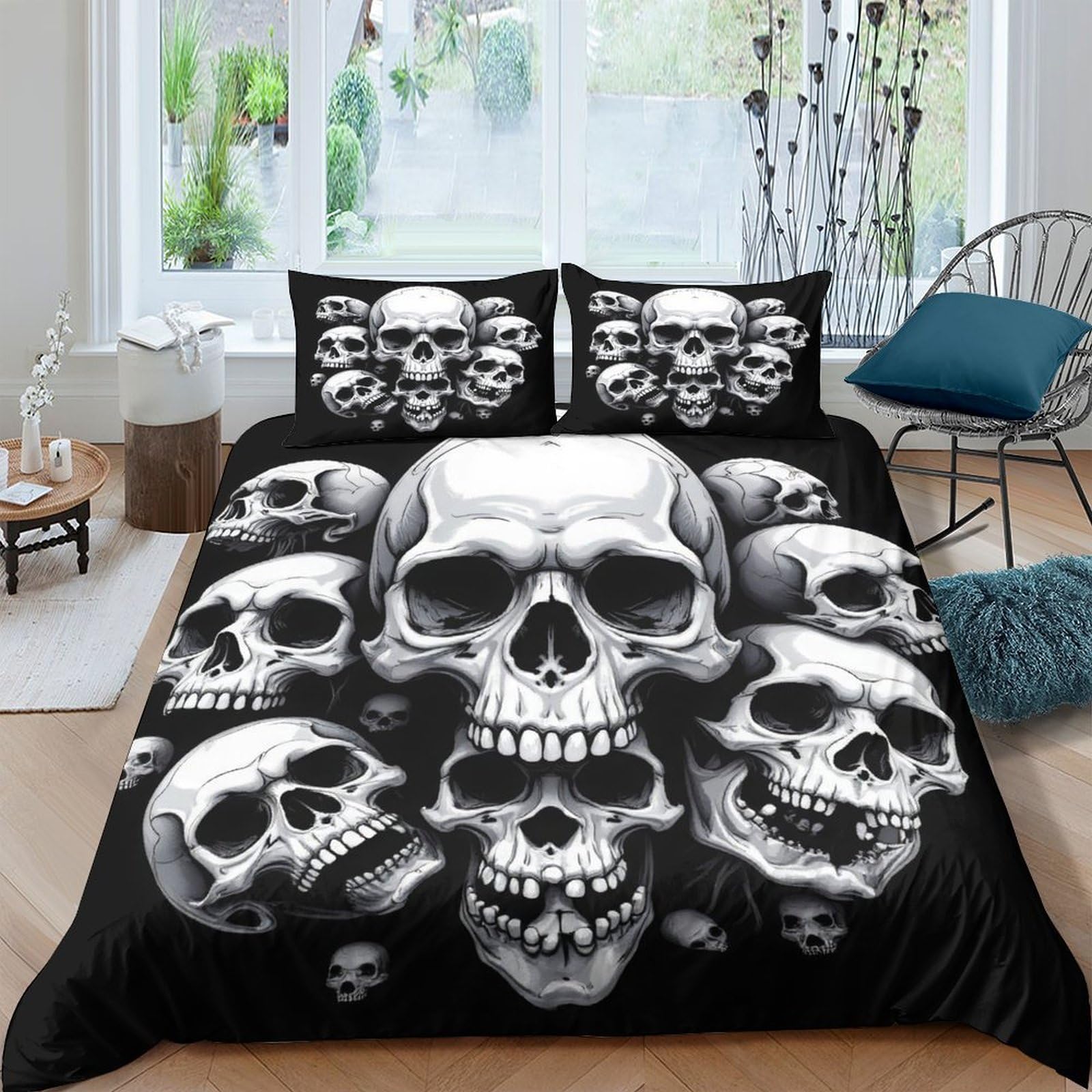 Ctjqhvkz Style-5 3D Printed Black Skull Fitted Sheet Microfiber Soft Breathable Skeleton Mattress Cover For Bedroom Dorm Decoration Single（135X200cm）