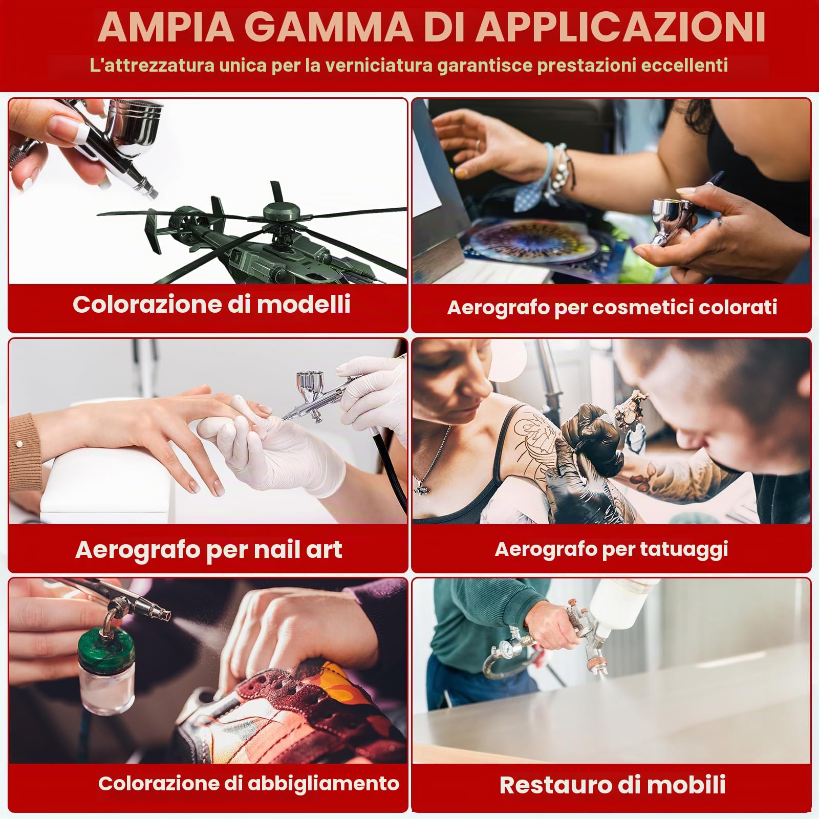 Kit aerografo e compressore Con pistola a doppia azione,pertain nail art, Airbrush colorazione abbigliamento, colorazione cosmetici,Airbrush tatuaggio, tatuaggio