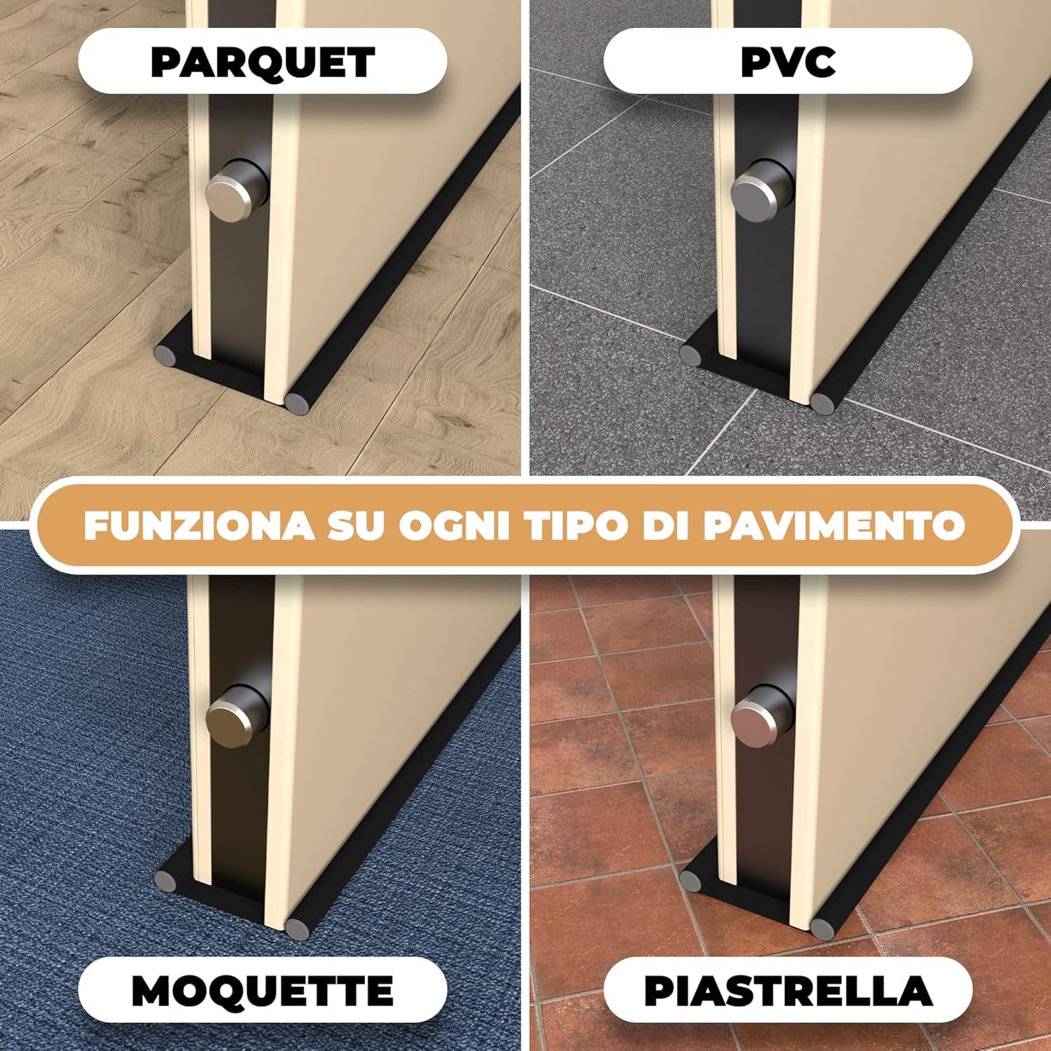 WÖRTHIT - Paraspifferi Sottoporta Impermeabile per Porte Blindate e Normali Interne ed Esterne - Si Accorcia su Misura - Protegge dal Freddo, Umidità, Acqua e dagli Insetti - Lavabile (Nero 80cm)