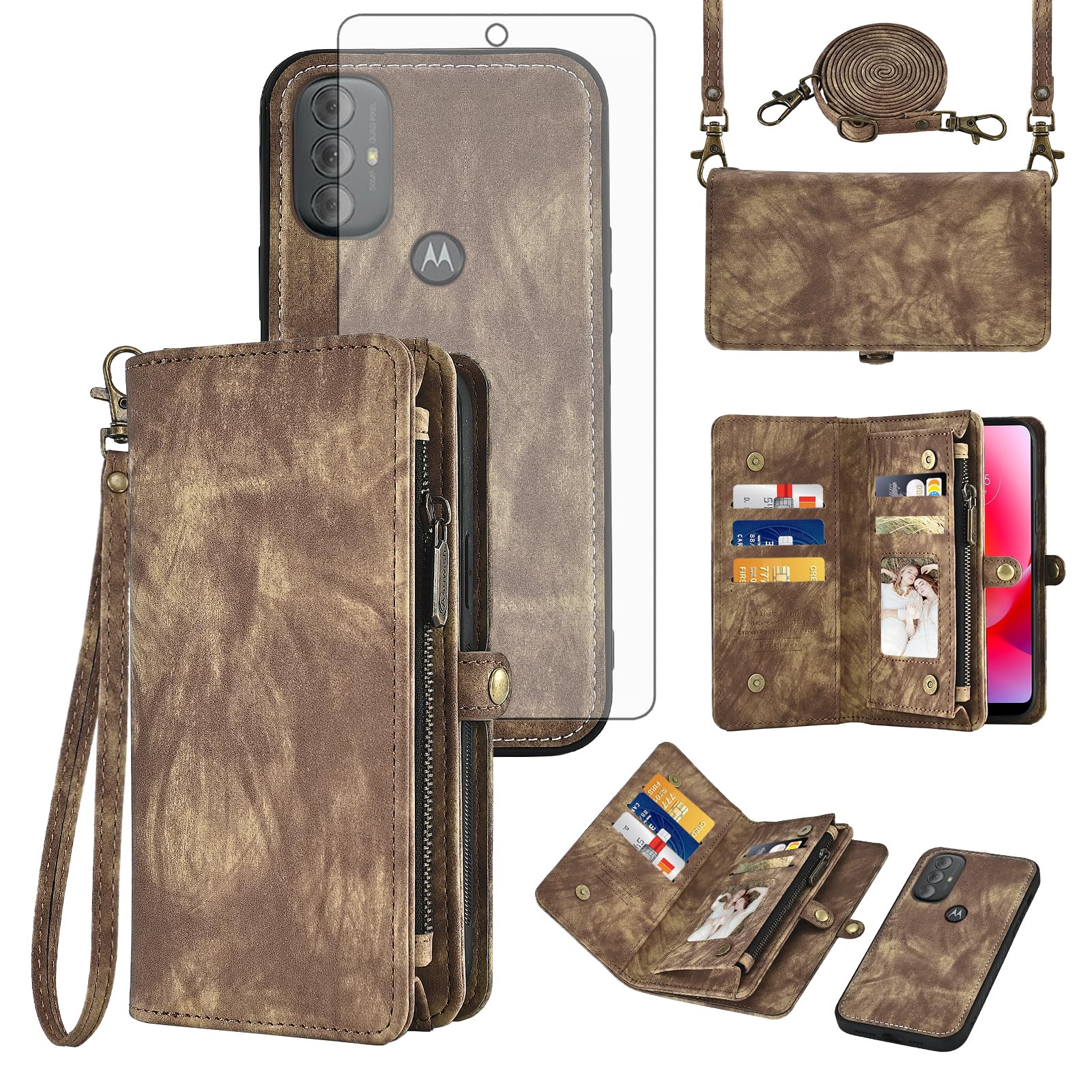 Asuwish Phone Case for Motorola Moto G Power 2022/MotoG Play 2023/G Pure 2021 Zipper Wallet Cell Cover with Screen Protect...