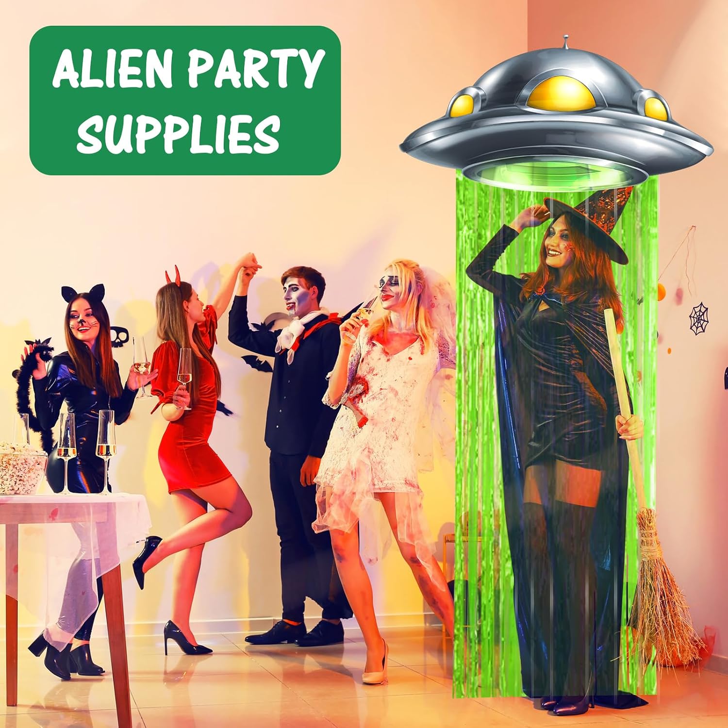 Simgoing Alien Door Curtain Party Decorations, Fluorescent Green image 5