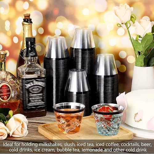 Miniatura 4 de 200 vasos de plástico con borde de 9 onzas para fiesta, copas de vino desechables transparentes, vasos de plástico para cóctel, vasos transparentes