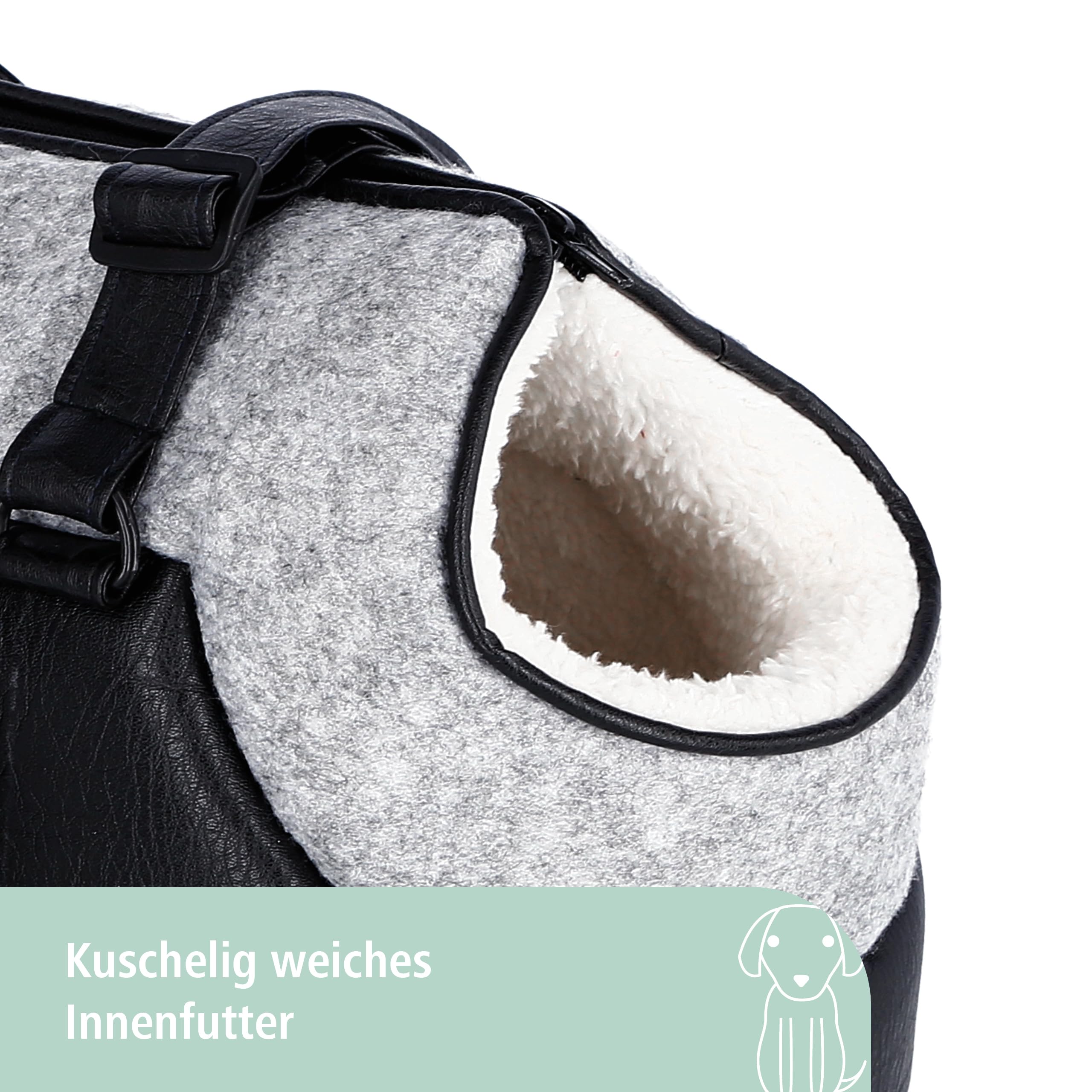 Kerbl Pet Tragetasche Chiara, Transporttasche, schwarz/grau, 46x23x25cm, Polyester, weiches Innenfutter, Innenkissen waschbar, für Hunde und Katzen