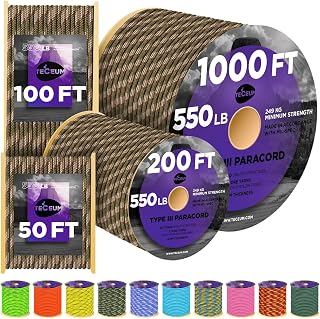 Paracord Rope 550 lb 4mm – Parachute Cord – Utility Camping Rope | 550 Paracord Type III, 50ft to 1000ft, 45+ Colors, Survival and Tactical Outdoor Gear, Nylon Core Para Cord for Clothesline