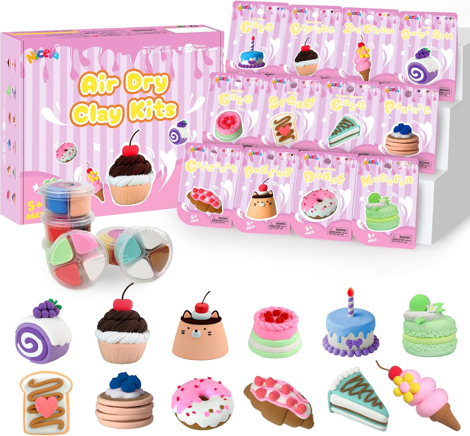 Air Dry Clay Kit, 12 Animals Modeling Clay for Kids, Model Magic Clay with Sculpting Tools and Tutorials, Safe & Non-Toxic, DIY Arts & Crafts School Projects, Home Party Favors for Boys & Girls