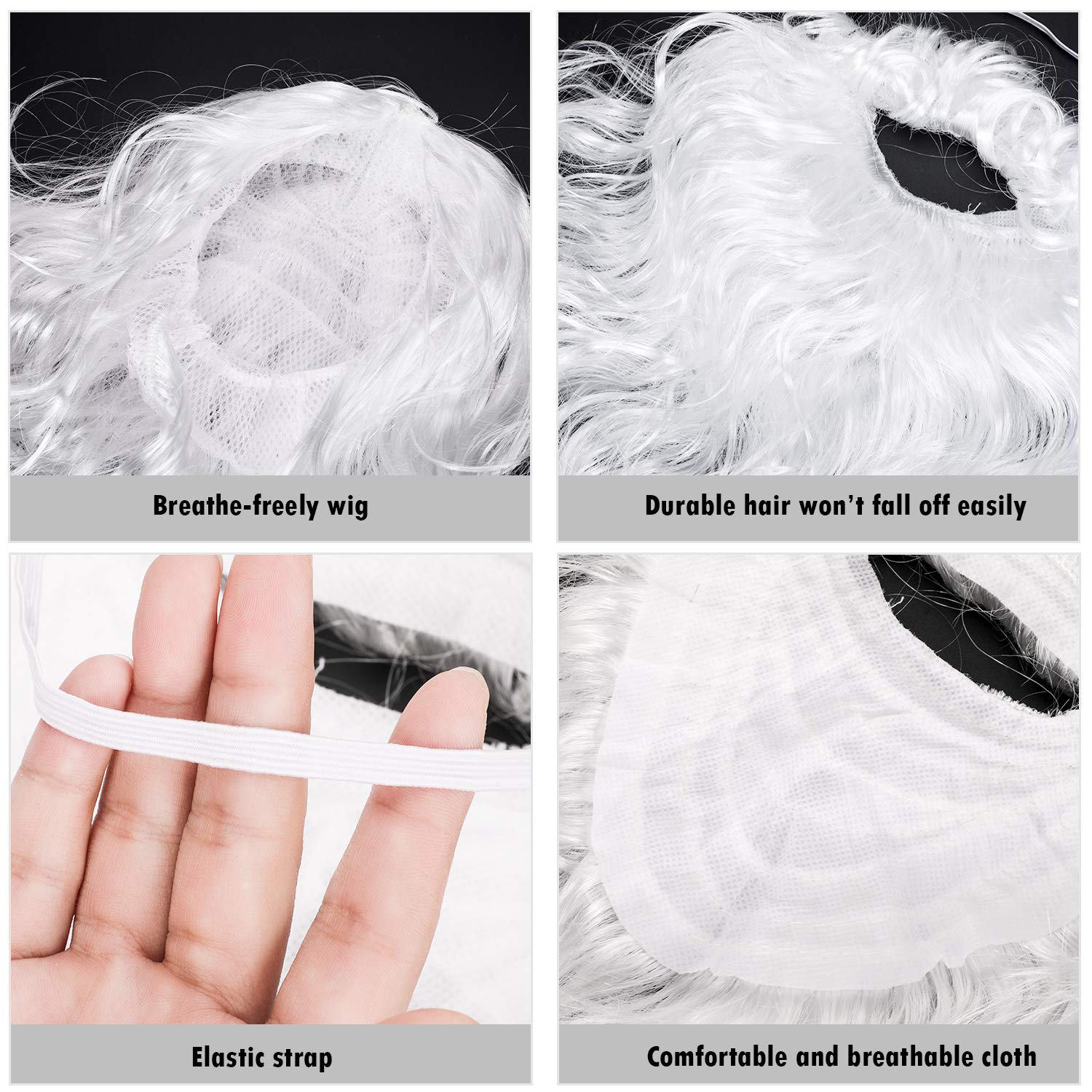 WILLBOND Christmas Santa Costume Set Long White Santa Claus Hat Beard and Wig Set for Christmas Party Costume Accessories - Image 2