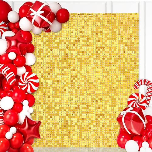 Miniatura 1 de Telón de fondo de pared dorado brillante, 24 paneles con purpurina, telón de fondo redondo de lentejuelas, decoración de pared para boda, despedida