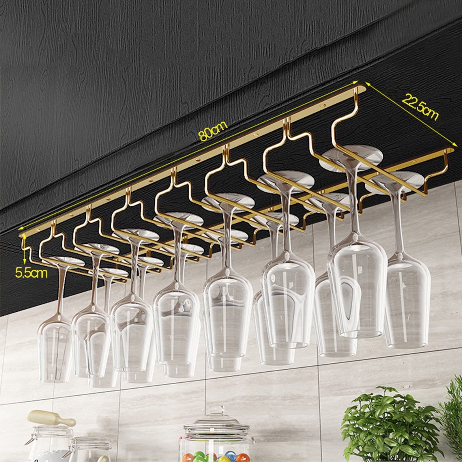 Metal Wine Glass Rack - Holds 10-15 Glasses - Iron Wall Mount Or Cabinet Organizer For Bar