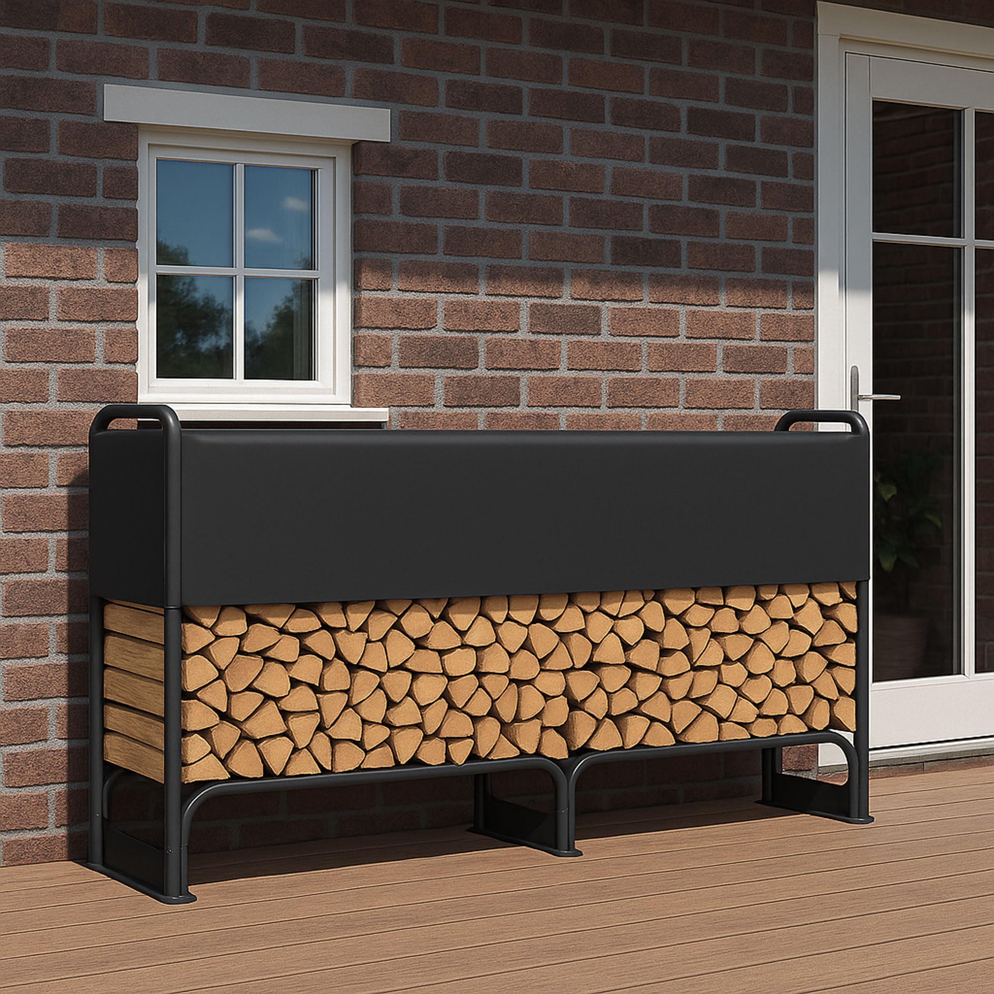 osoltus Kaminholzregal Metall Brennholzregal mit Abdeckung (XL (260 x 36 x 117 cm))