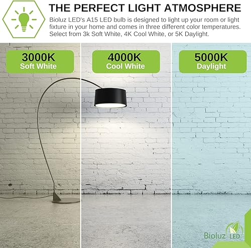 Miniatura 5 de Bioluz LED Bombillas A15 de luz blanca suave 3000 K regulables A15 60 vatios bombillas LED (8 vatios) paquete de 10