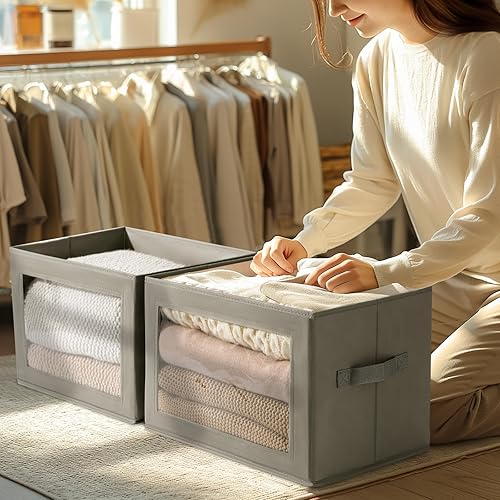 Miniatura 3 de Homsorout Contenedores de almacenamiento con tapas, contenedores de almacenamiento de tela con asas, organizadores plegables de armario y