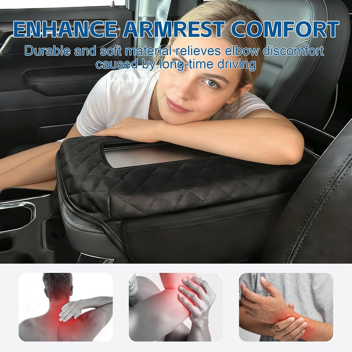 1-Inch Thick Center Console Armrest Cover Compatible with 2019-2025 2026 Chevy Silverado & GMC Sierra Bucket Seat, PU Leather Arm Rest Cover with Side Pockets, Middle Console Lid, Waterproof
