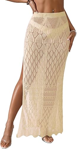 BreathSunny Womens Crochet Open Knit Elastic Waist Swimsuit Coverup Dress Summer