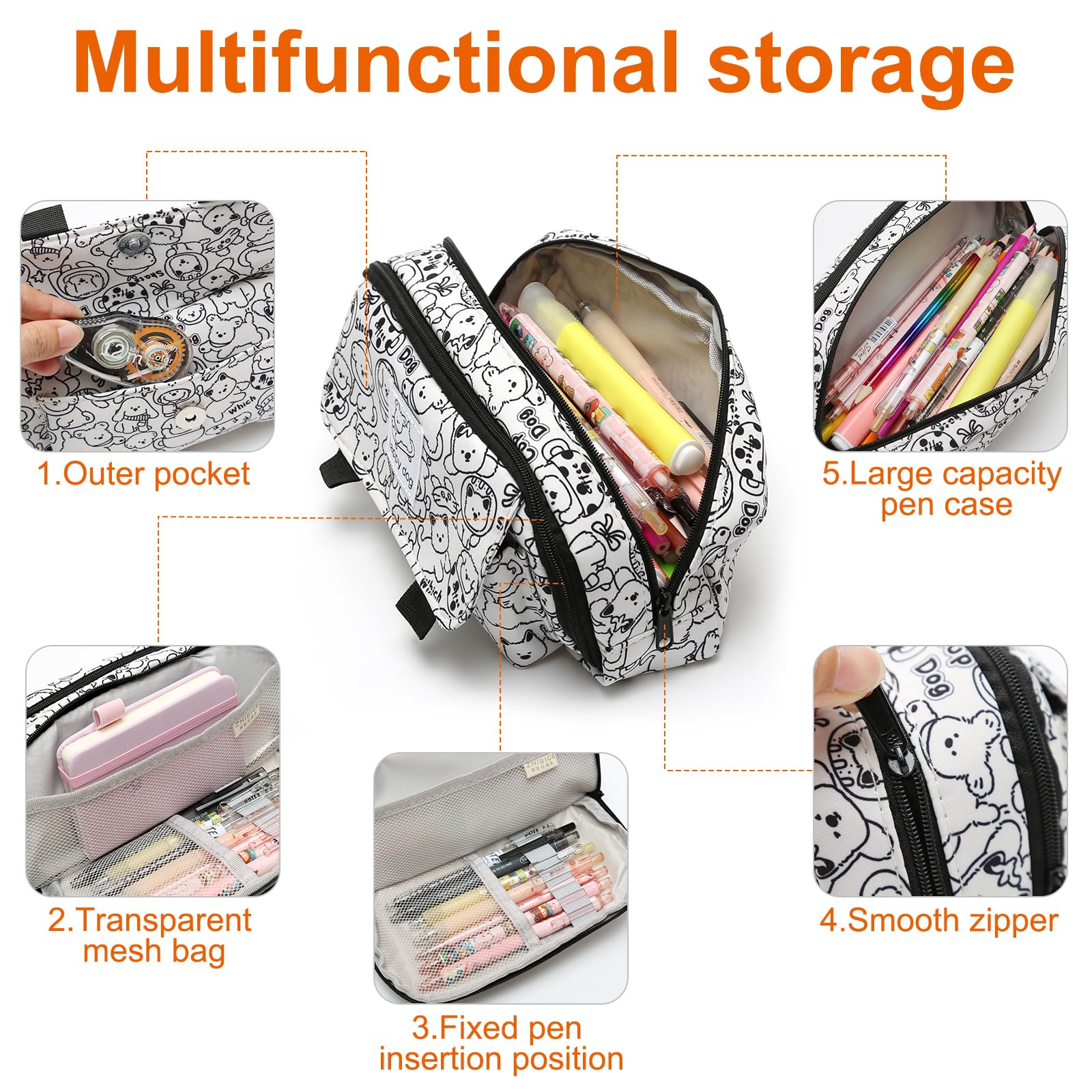 Large Capacity Pencil Case for Students - Cute Stationery Pouch Bag for Girls & Boys Kids School Office - Marker Pen Organizer (S2) - Image 3