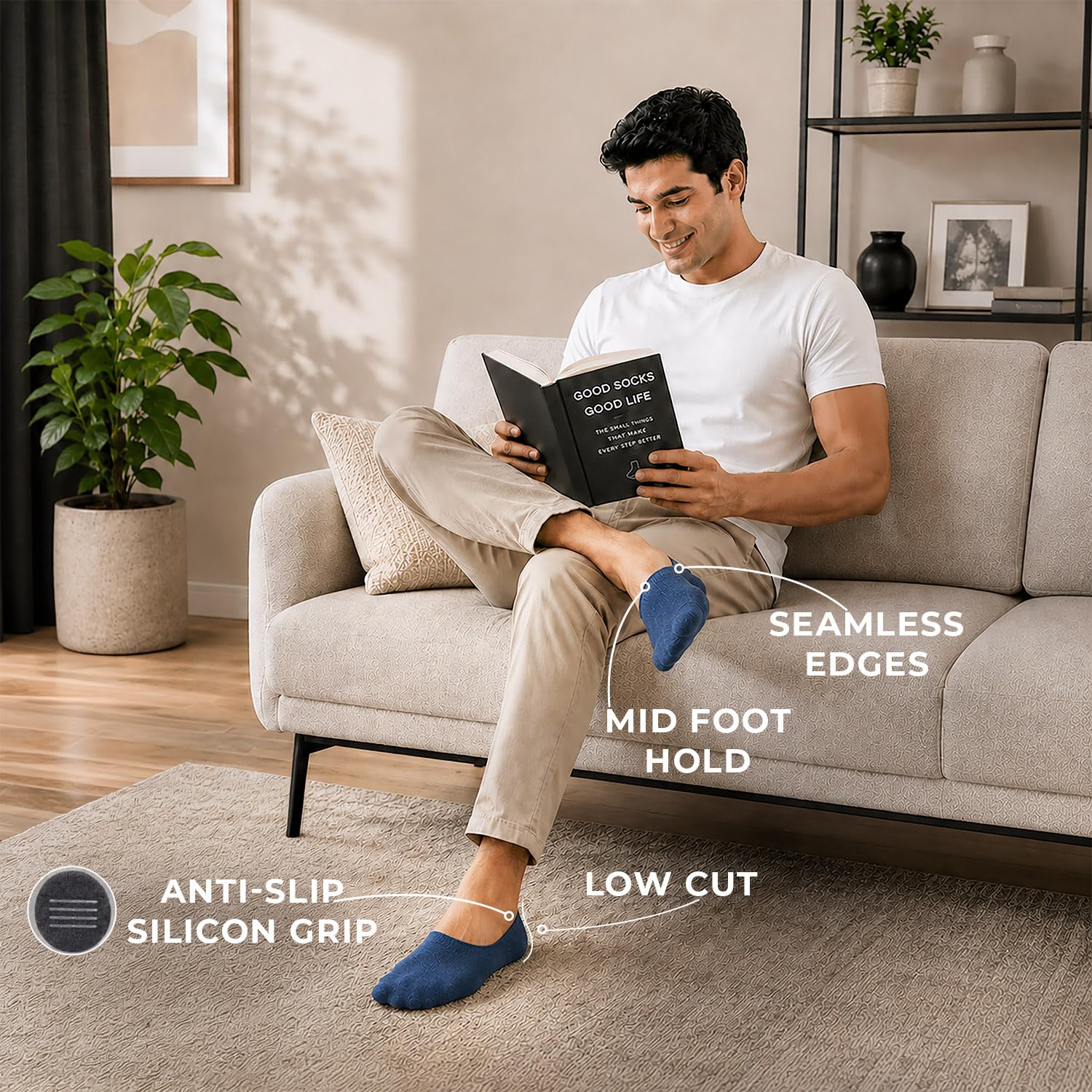 Supersox No Show Loafer Socks for Man | Combed Cotton | Breathable & Moisture Absorbent | Anti-Odour | Anti-Slip Grip | Low Cut Invisible Fit | Grey, Brown, Blue, Black | Pack of 4 2