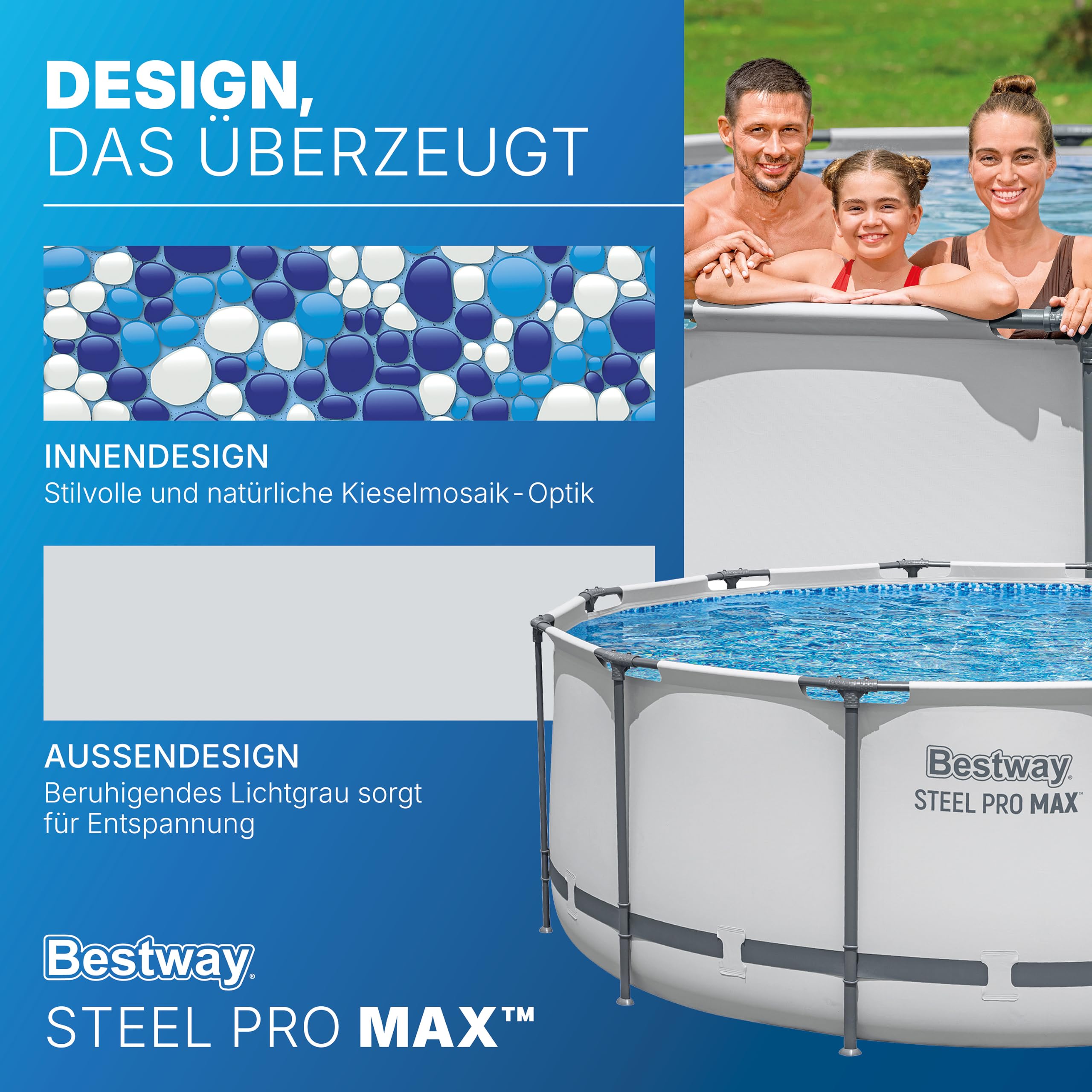 Bestway Aufstellpool rund 366x122 cm Komplett-Set mit Filterpumpe 10.250 L TriTech-Material Kieselmosaik-Optik