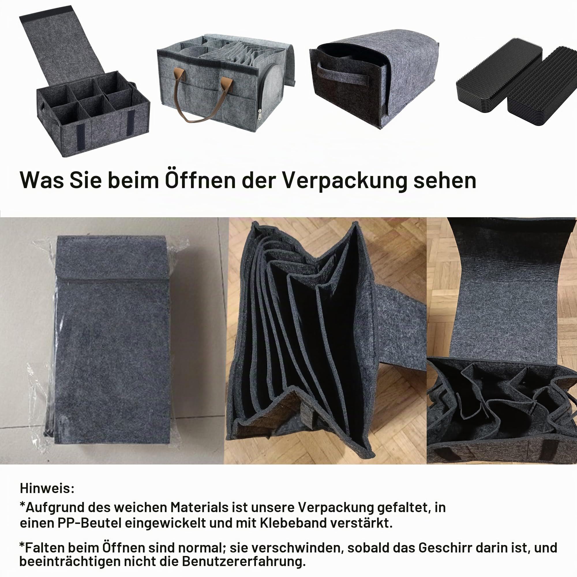 Caravan Geschirr Organizer aus Filz,Tellerhalter für Wohnmobil und Wohnwagen,Geschirr Aufbewahrung mit 8 Tellerfächern und 4 Tassenfächern,inkl. Klett-Fixierstreifen für Küchenschrank Ordnung