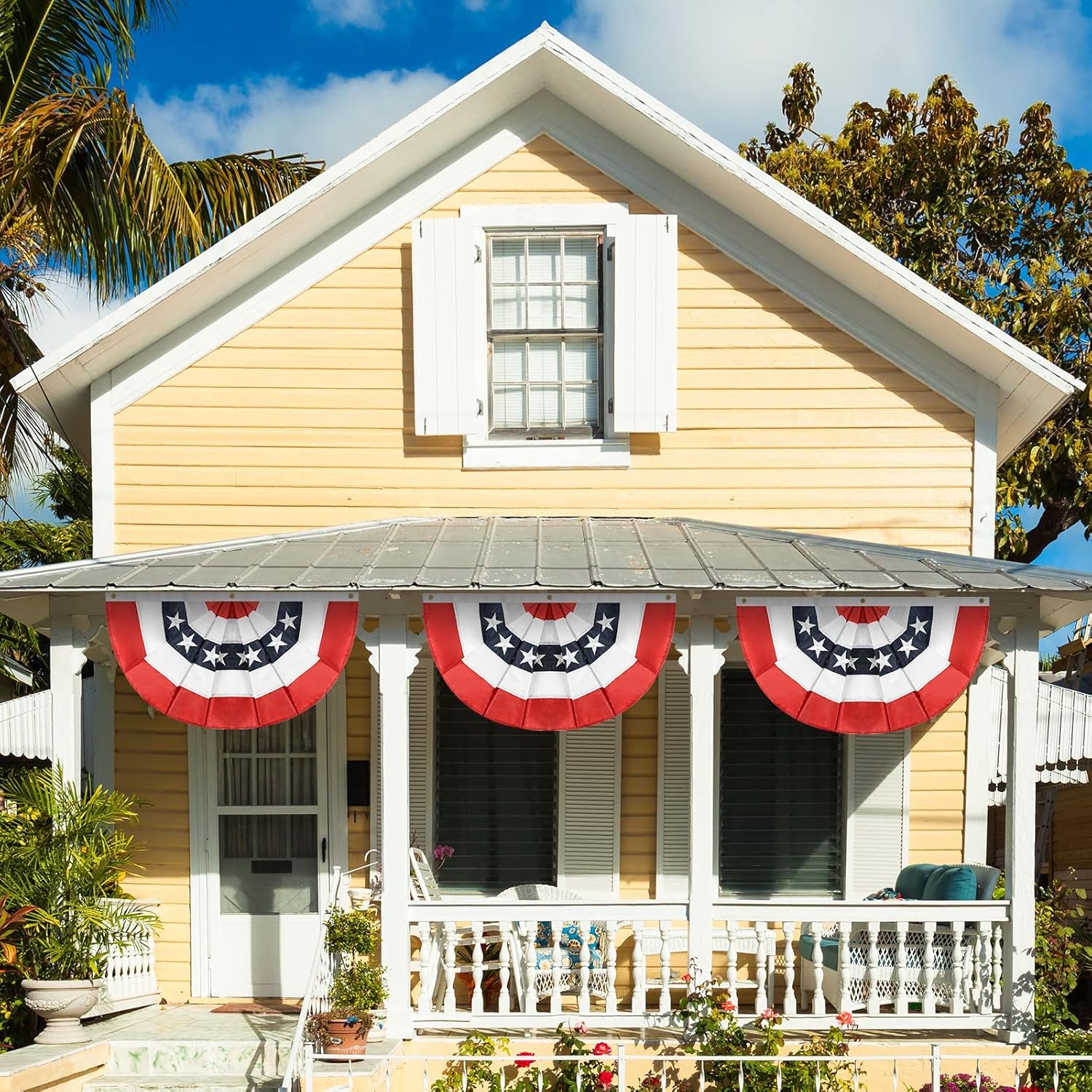 3 Pieces 4th of July Bunting Flag American Pleated Fan Flag USA Flags with Zip Ties and Brass Grommets for Patriotic Memorial Day Decoration Outdoor (3, 2x4 Feet)