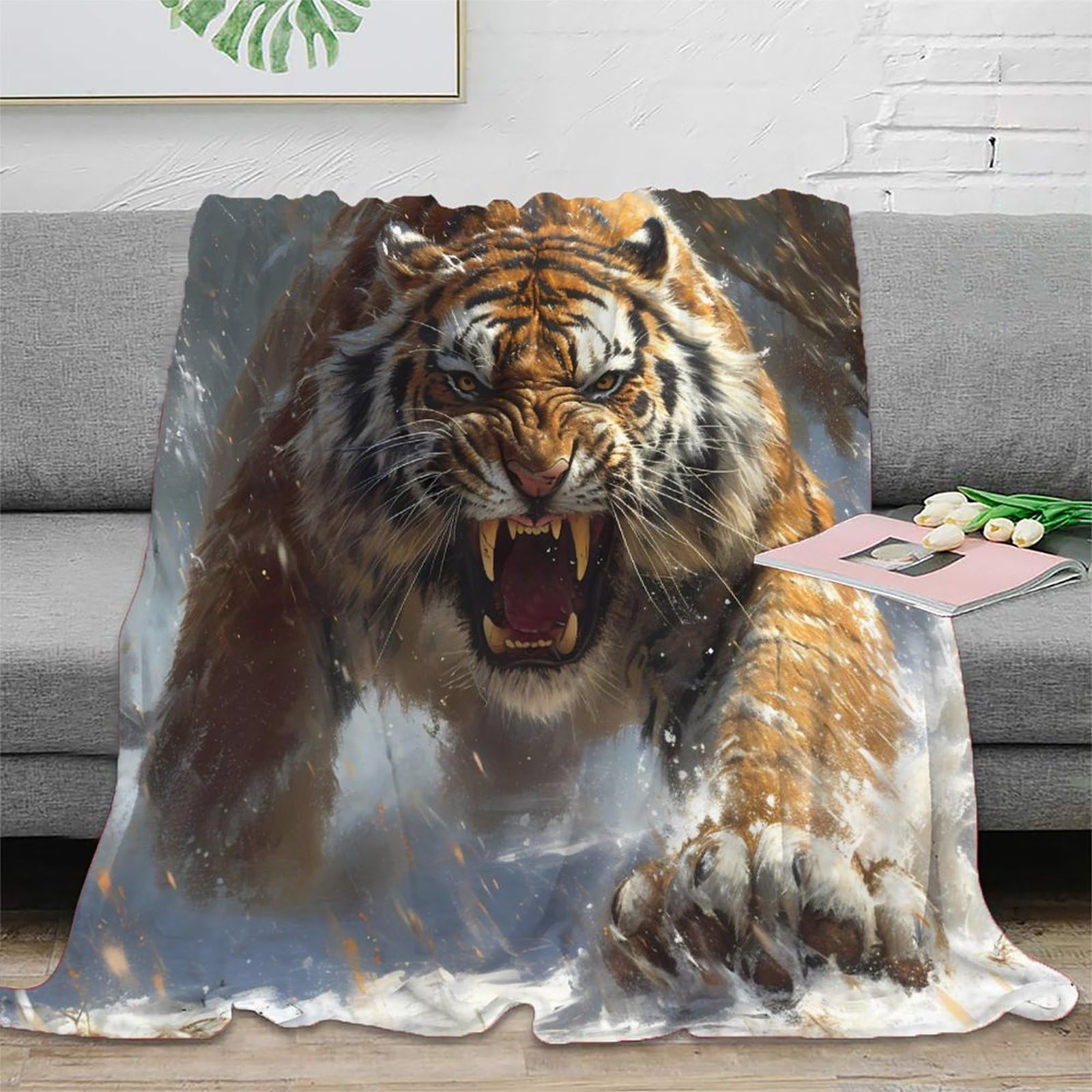 Couverture tigre 3D en microfibre sauvage chaude plaid de canape 150x200 cm