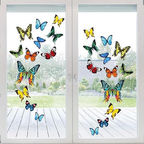 Miniatura 1 de Whaline 24 calcomanías de ventana de mariposa coloridas de doble cara anticolisión para evitar golpes de pájaros en vidrio, no adhesivas,