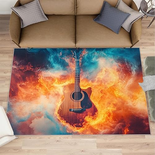 Miniatura 142 de Alfombra de instrumentos musicales – Alfombras de 4 x 5 pies para sala de estar, alfombra de área musical, alfombra de área musical, alfombra