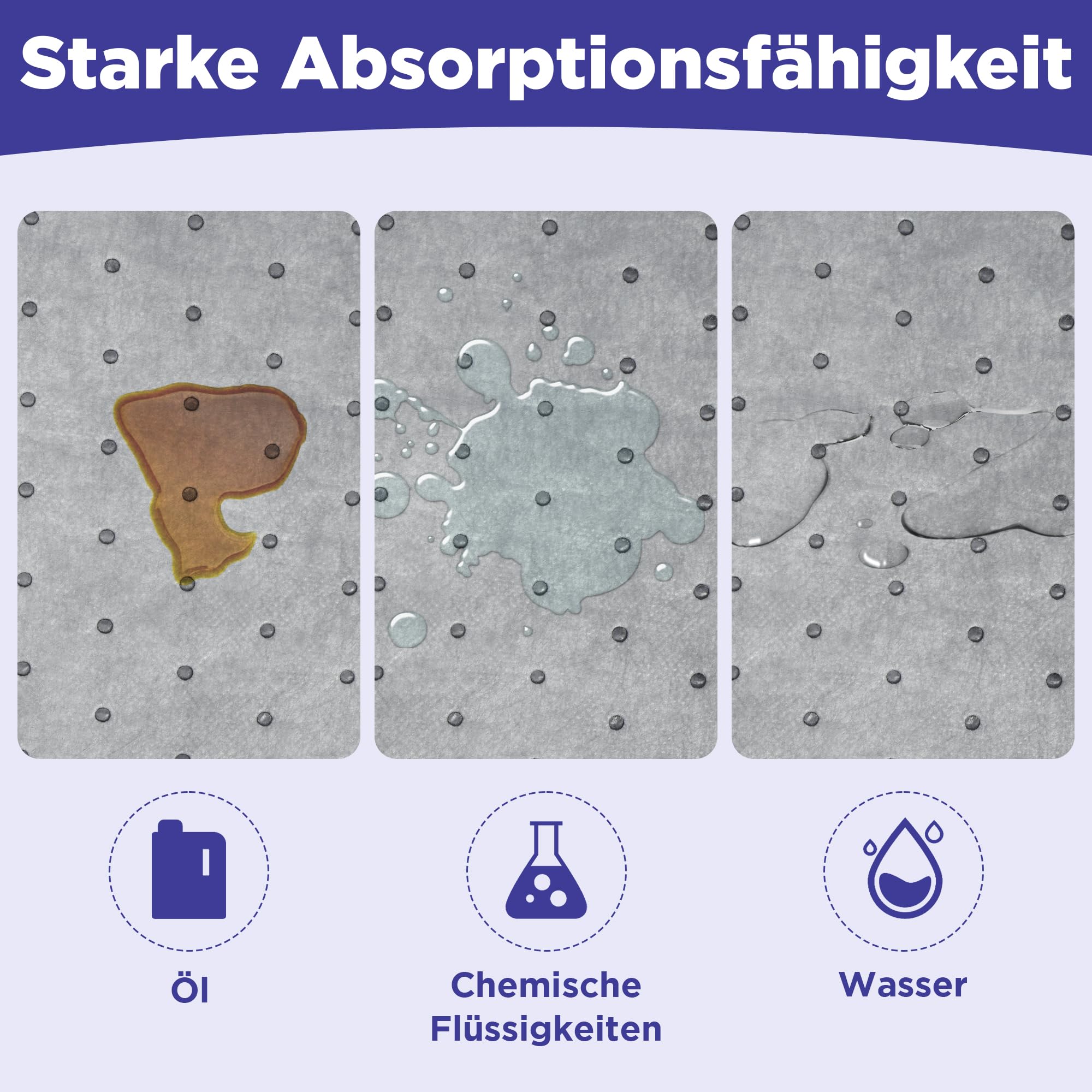 uyoyous 100 Stück Universelle Ölauffangmatte, 50 x 40 cm Ölsaugtücher für Absorbiert alle Arten von Flüssigkeiten, Grau Öil Absorbent Mat für Fabrik, Garage, Keller, Restaurant, Küche, Labor
