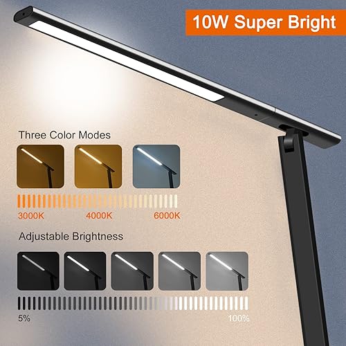 Miniatura 3 de AFROG Lámpara de escritorio LED multifuncional 8 en 1 con cargador inalámbrico rápido de 10 W, puerto de carga USB, luz nocturna, 1200Lux súper