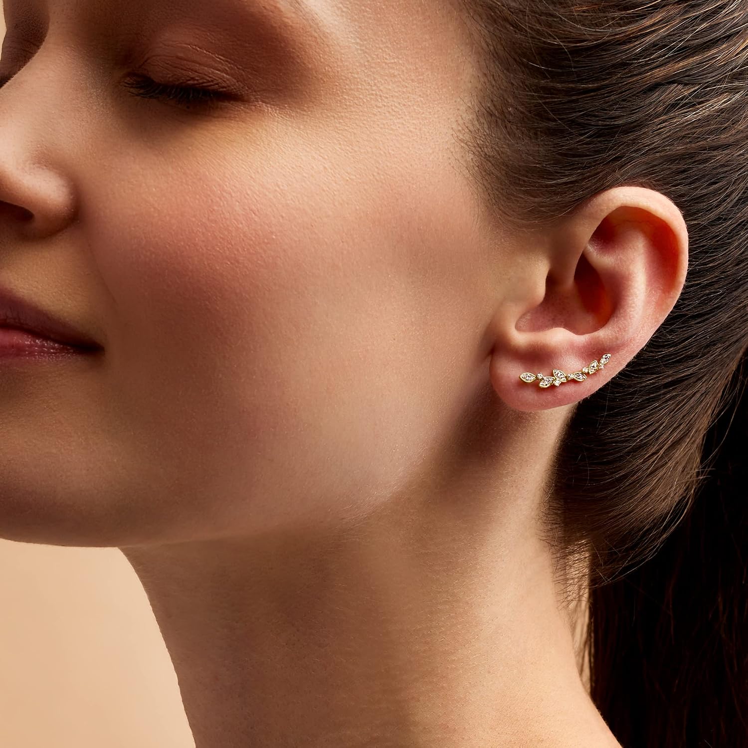 Pure Collection by Ross-Simons 0.20 ct. t.w. Diamond Leaves Ear Climbers in 14kt Yellow Gold