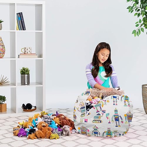 Miniatura 12 de Posh Funda de Silla Puf Rellenable para Almacenamiento de Animales de Peluche para Niños - Organizador de Juguetes Infantiles, Grande-38 - Lona
