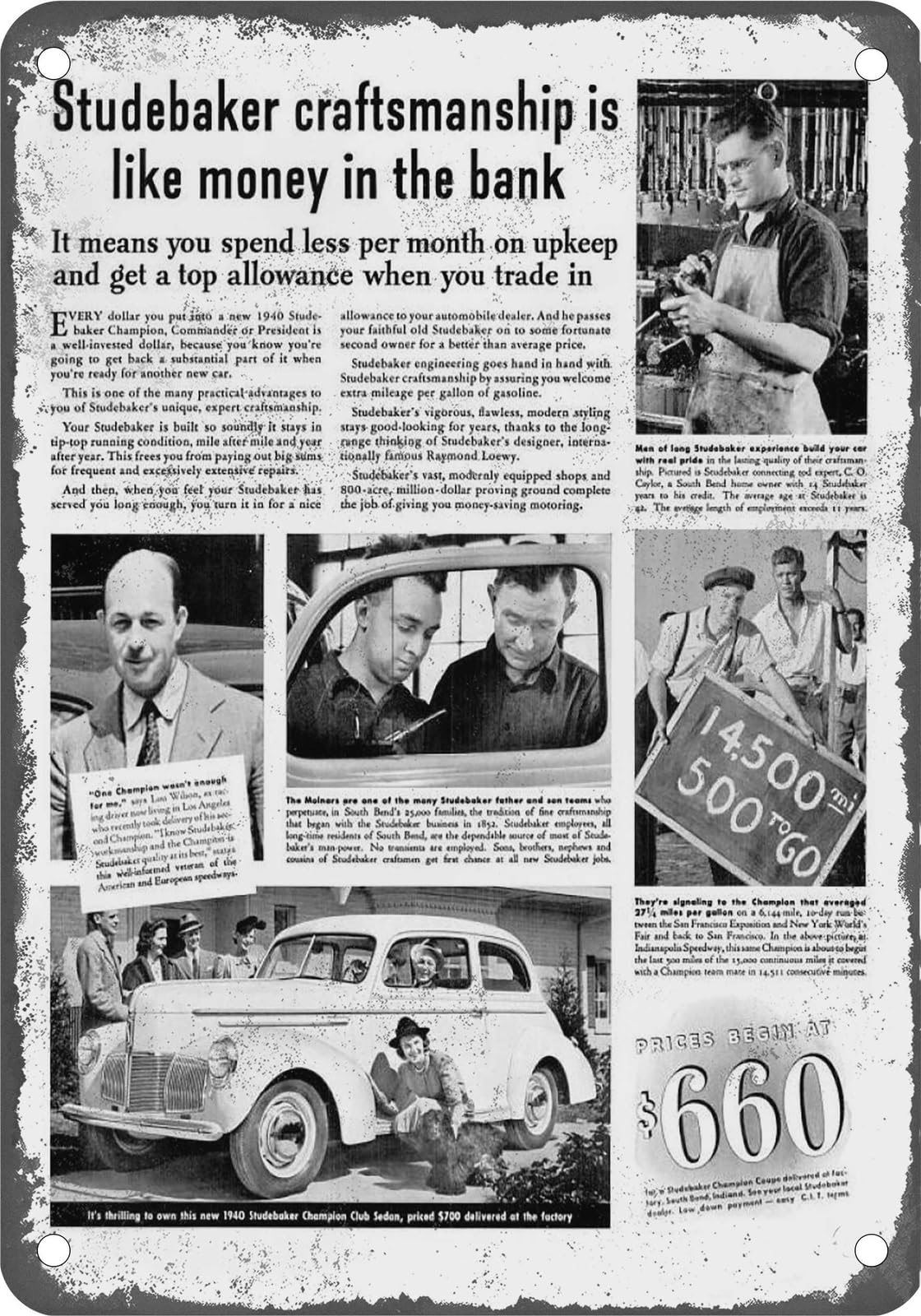 METAL SIGN - 1940 Studebaker Vintage Ad 09 - Old Retro Rusty Look home decor