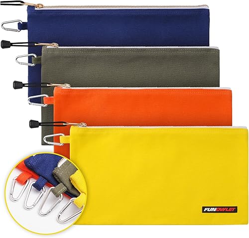 Miniatura 7 de FunOwlet Bolsa utilitaria, bolsas de herramientas de lona con cremallera, bolsa de herramientas resistente con mosquetón, organizador de Blanco
