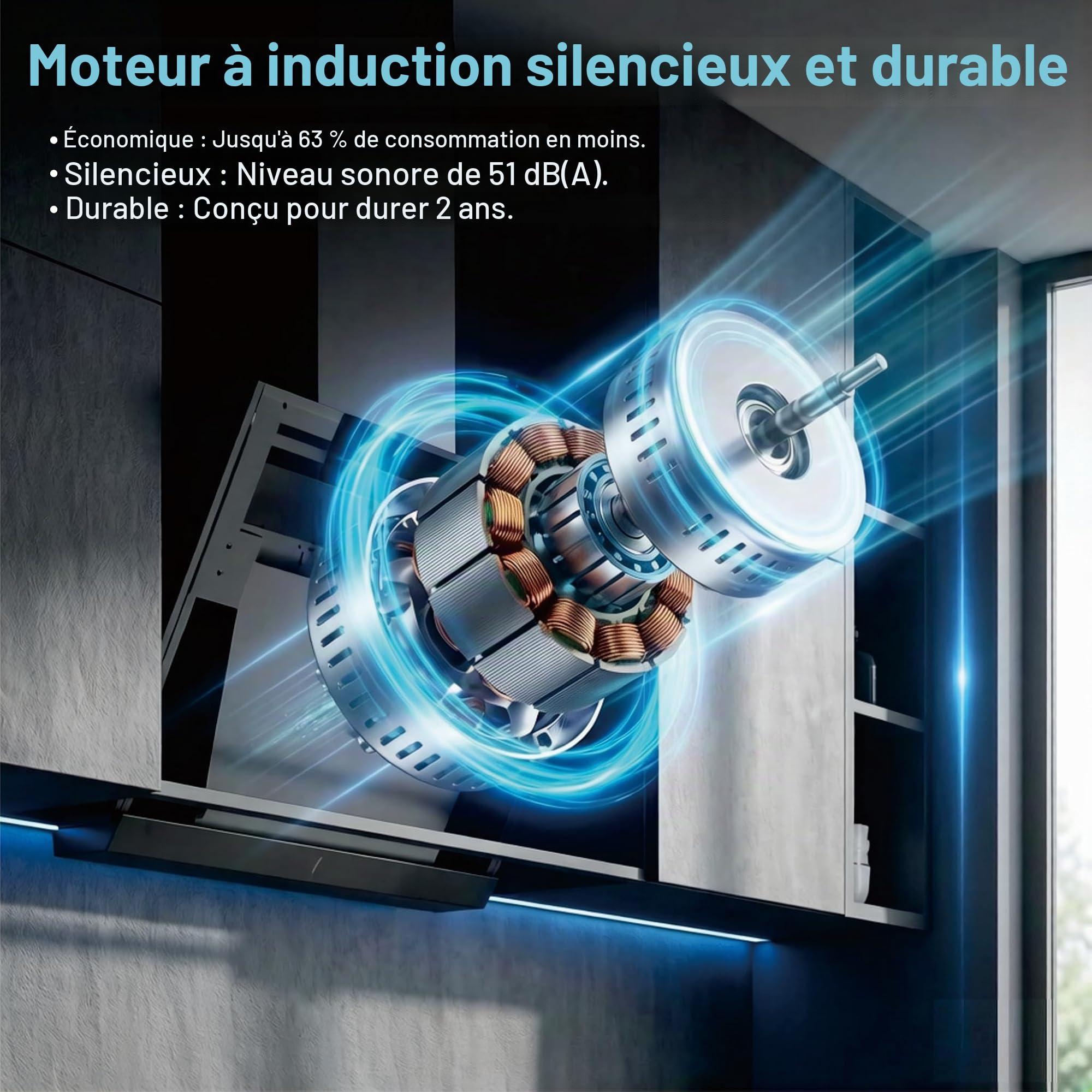 DOPURE Hotte Aspirante Murale Style 60 cm - Double Mode Recirculation/Évacuation, Commande Tactile Verticale, 3 Vitesses, Livrée avec 4 Filtres à Charbon, Énergie A+++, Noir