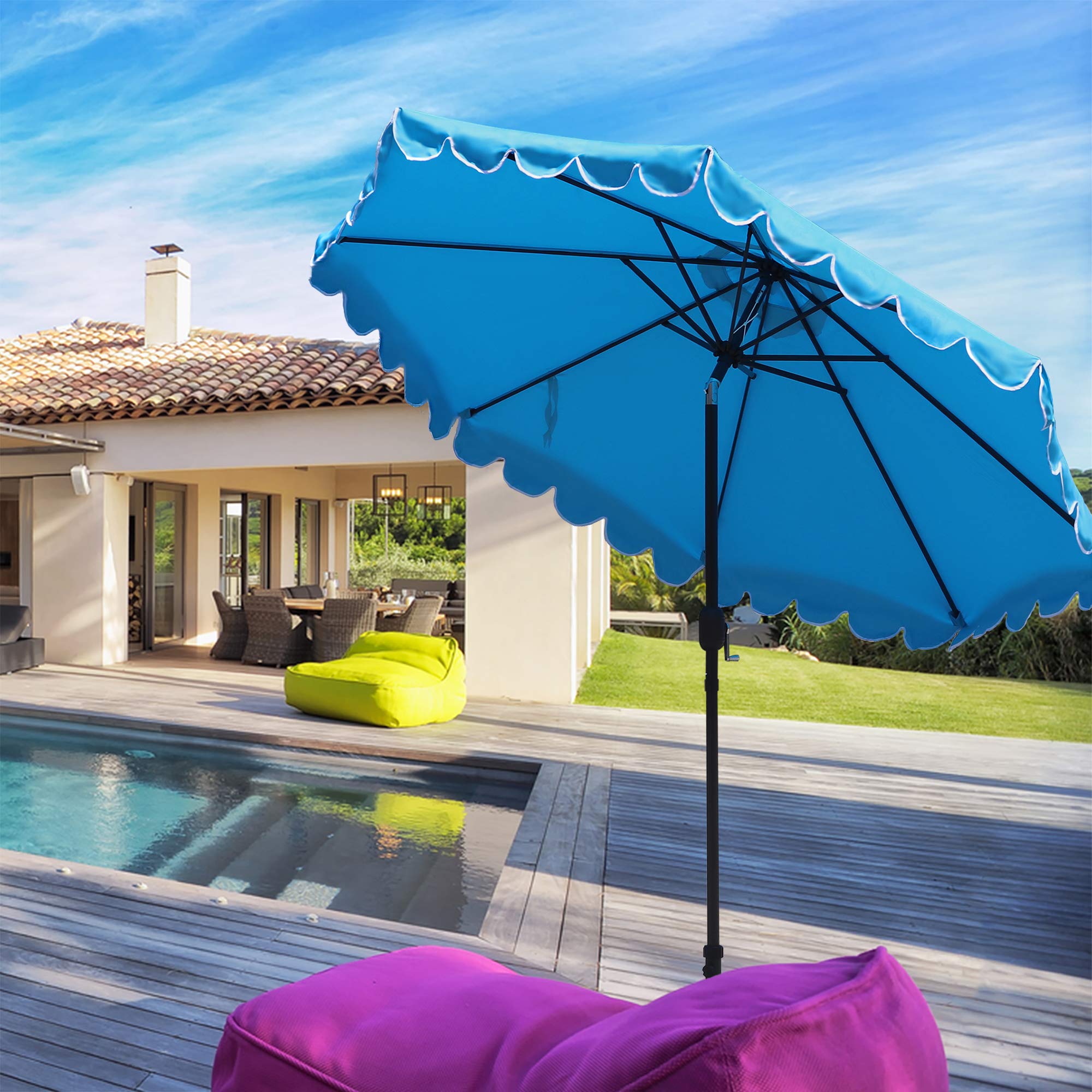 abble 9ft scallop tilt crank patio umbrella Amazon.com : ABBLE 9 Ft Round Scallop Outdoor Patio Umbrella with Tilt and  Crank, Weather Resistant, UV Protective Umbrella, Durable, 8 Sturdy Steel  Ribs, Market Outdoor Table Umbrella