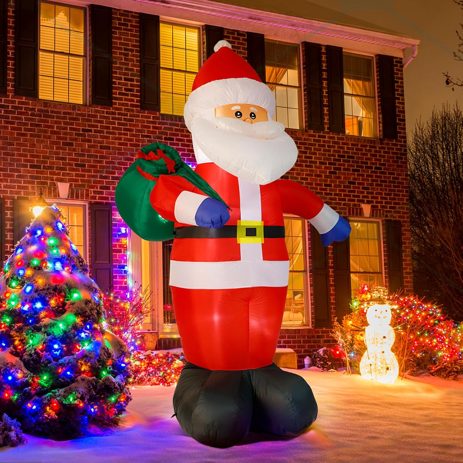 8 FT Christmas Inflatable Santa Outdoor Decoration with Gift Bag, Giant Santa Carrying Gift Bag with Built-in LED Lights for Yard Lawn Decoration