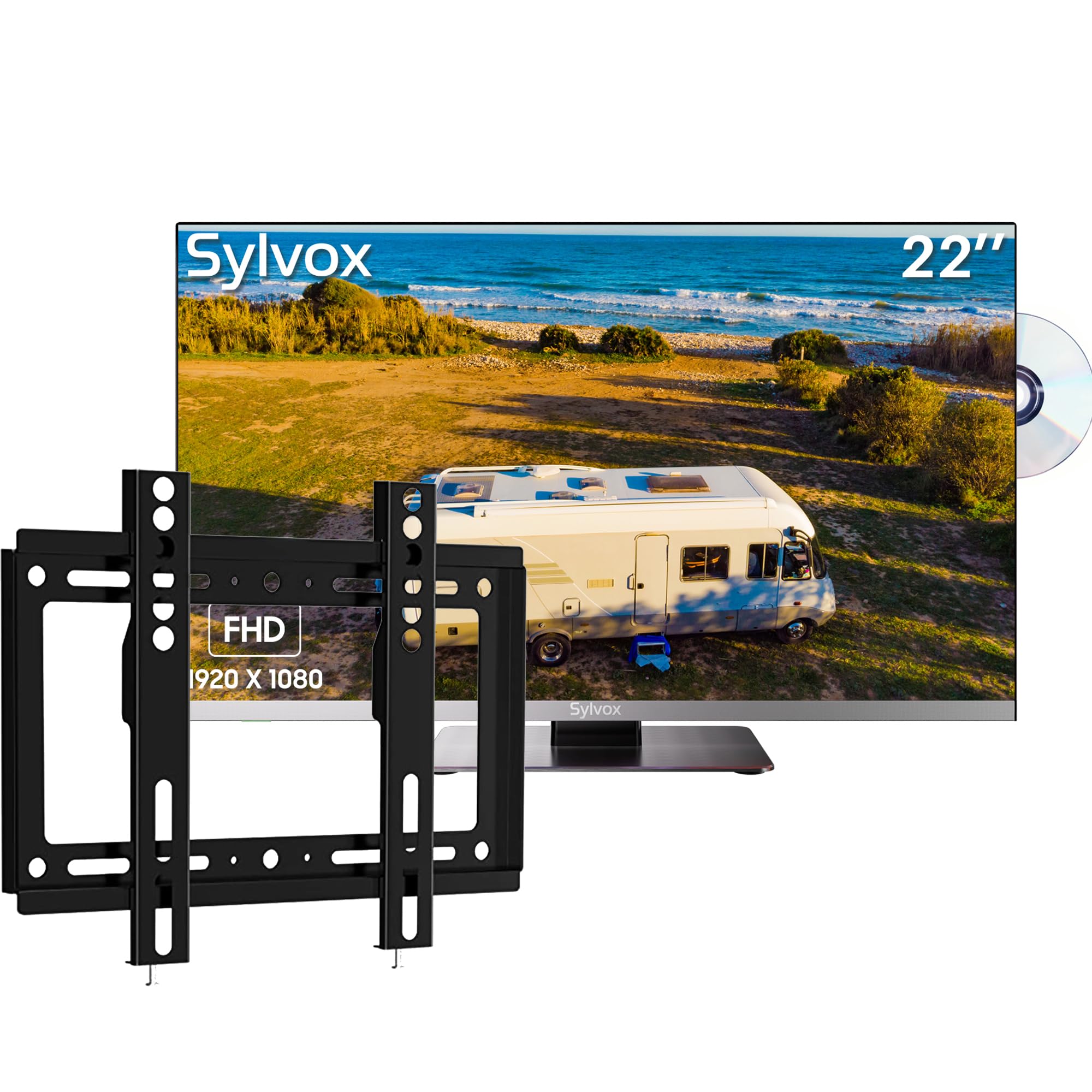 SYLVOX TV 12V 1080P LED Televisión | Gama de Frecuencias 48.25MHz-863.25MHz | Función de Radio FM | Imágenes nítidas y Audio Envolvente DVB-C/T2/S2, HEVC| Reproductor de DVD Integrado|Temporizador|EPG
