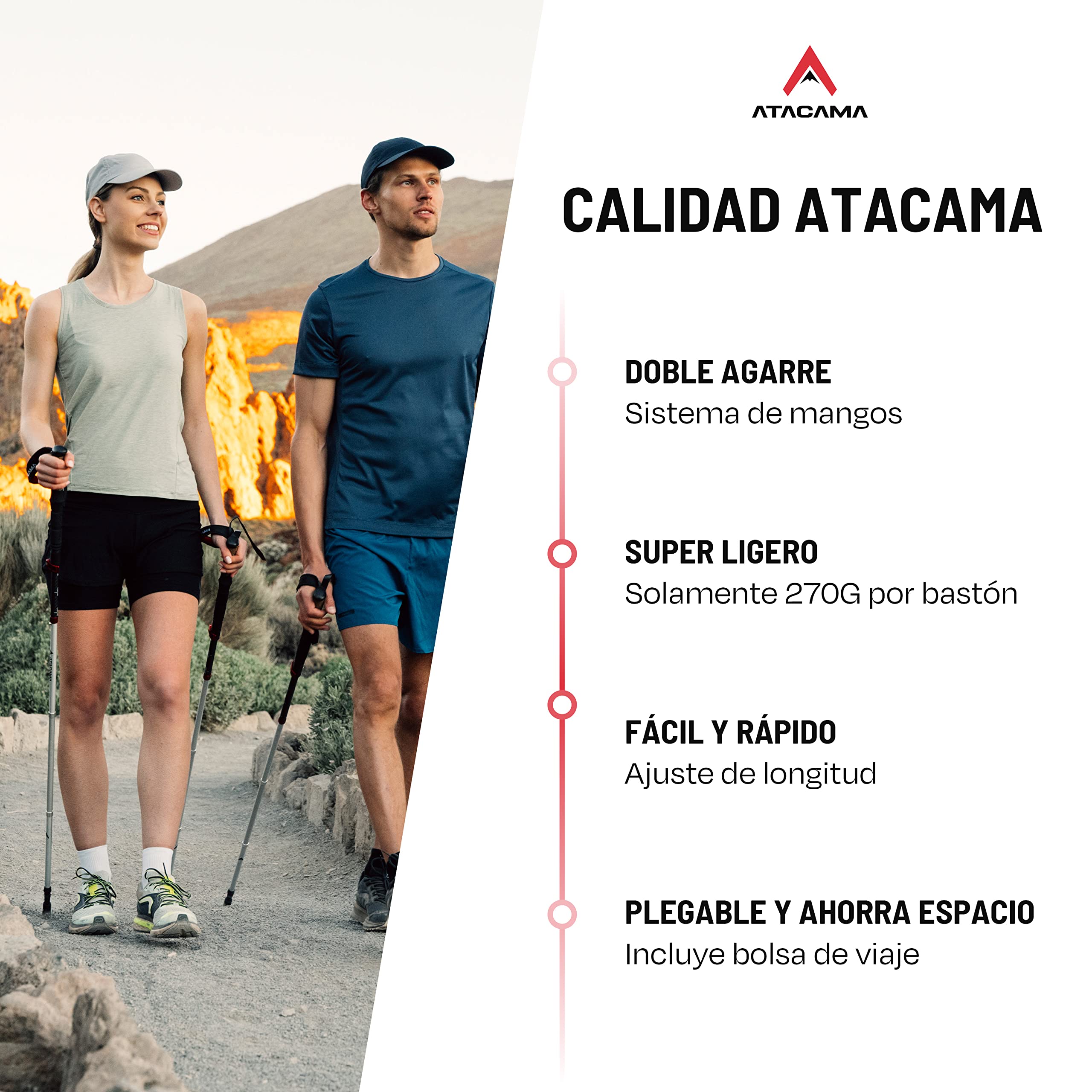 Atacama Bastones de Senderismo telescópicos, de Carbono 3K y Aluminio 7075, con Mango de Corcho, para Hombre y Mujer, Ajustables, fácilmente Extensibles