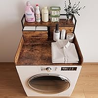 Vista 6 de Encimera de 2 niveles para lavadora y secadora individual con estante y cajón de tela, cubierta de lavandería con borde y almohadilla antideslizante