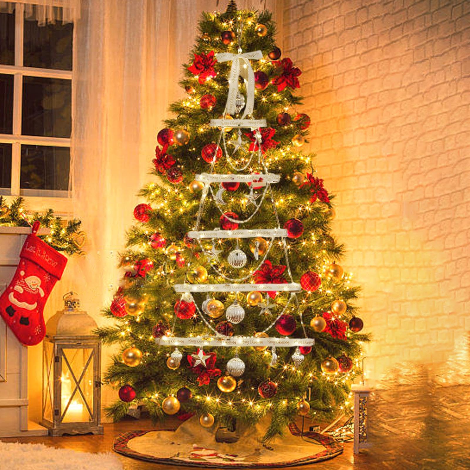 Albero di Natale da Appendere al con Forma a A Ramoscelli In Legno Con