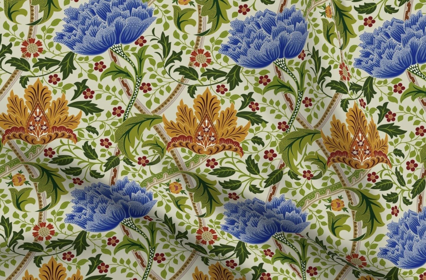 Spoonflower Fabric - William Morris Victorian Arts and Crafts Windrush Vintage Floral Printed on Petal Signature Cotton Fabric Fat Quarter - Sewing Quilting Apparel Crafts Decor