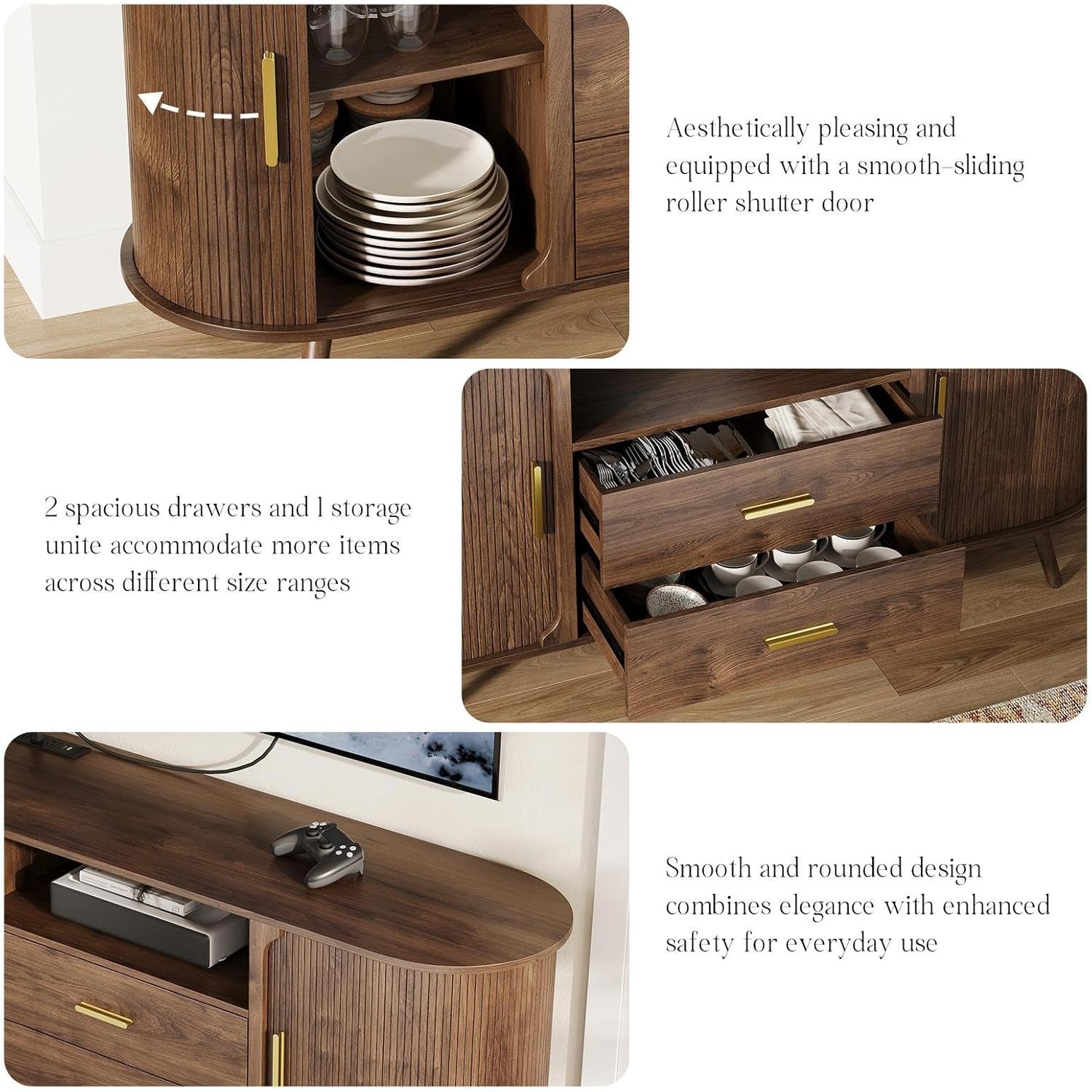 60" Sideboard Buffet Cabinet with Storage, Sliding Door & Adjustable Shelf, Modern Accent Sideboard Coffee Bar Console Table for Kitchen, Entryway and Living Room
